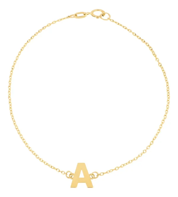 Pulsera Zekie con dije de inicial A en oro de 14K