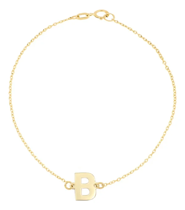 Pulsera Zekie con dije de inicial B en oro de 14k