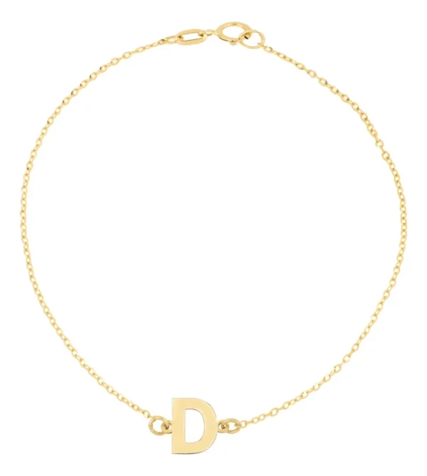 Pulsera Zekie con dije de inicial D en oro de 14k