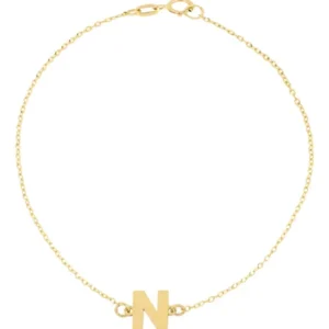 Pulsera Zekie con dije de inicial N en oro de 14k