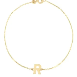 Pulsera Zekie con dije de inicial R en oro de 14k