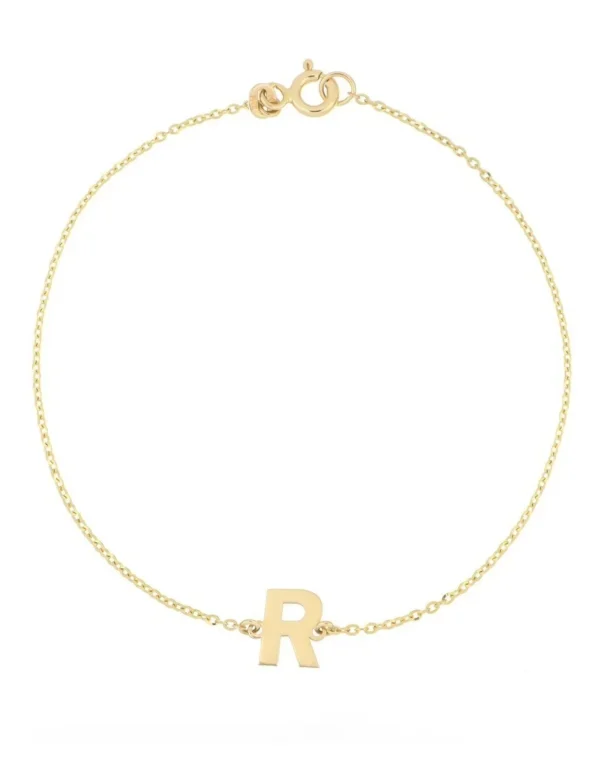 Pulsera Zekie con dije de inicial R en oro de 14k