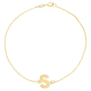 Pulsera Zekie con dije de inicial S en oro de 14k
