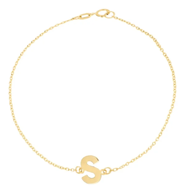 Pulsera Zekie con dije de inicial S en oro de 14k