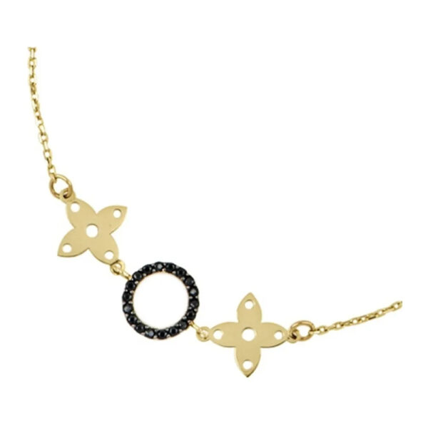 Pulsera flor y bolita con circonias doble vista en oro 14k. - Image 2