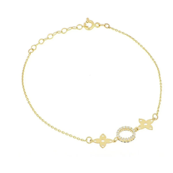 Pulsera flor y bolita con circonias doble vista en oro 14k. - Image 3