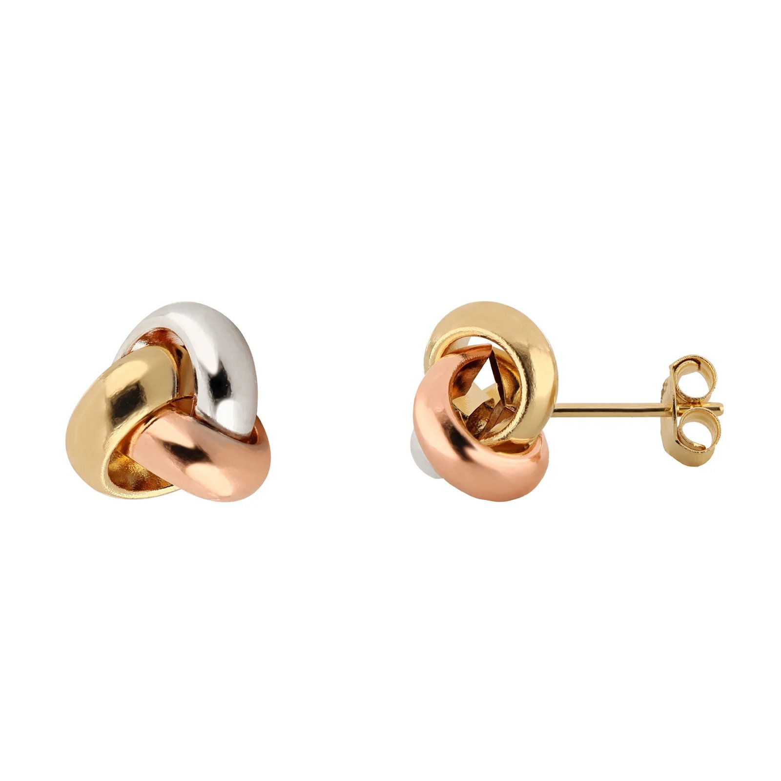 Aretes Nudo 3 Oros 14k - Imagen 2