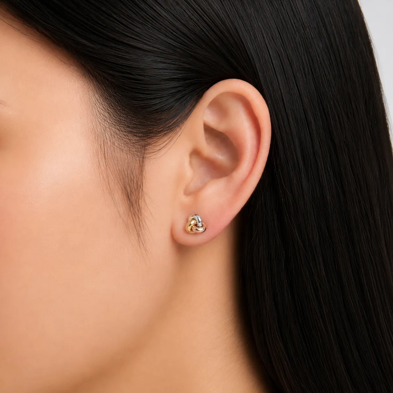Aretes Nudo 3 Oros 14k - Imagen 4