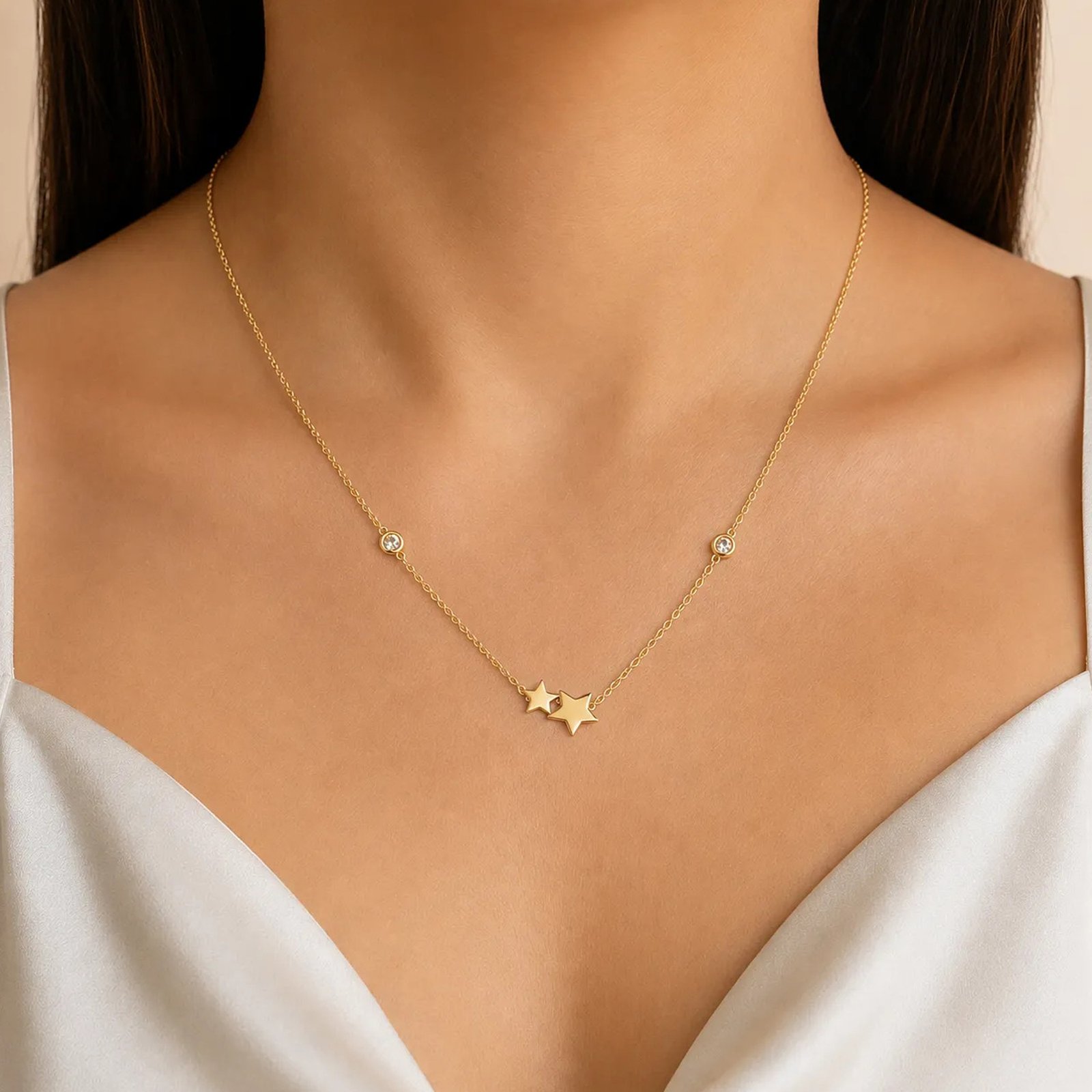 Collar Estrellas Brillantes Oro 14k - Imagen 4