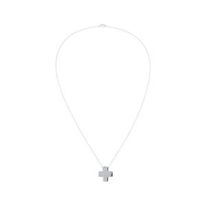 Collar Religioso Cruz Oro Blanco 14k