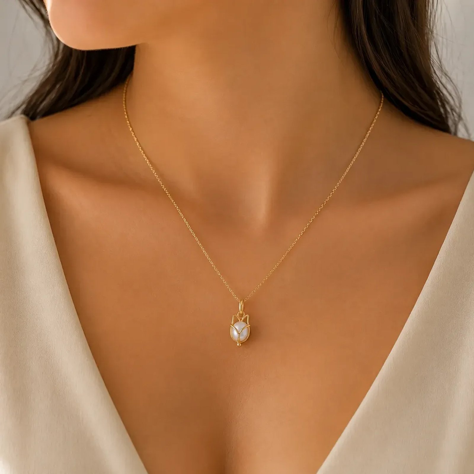 Dije Flor Perla Gota Oro 14k - Imagen 4