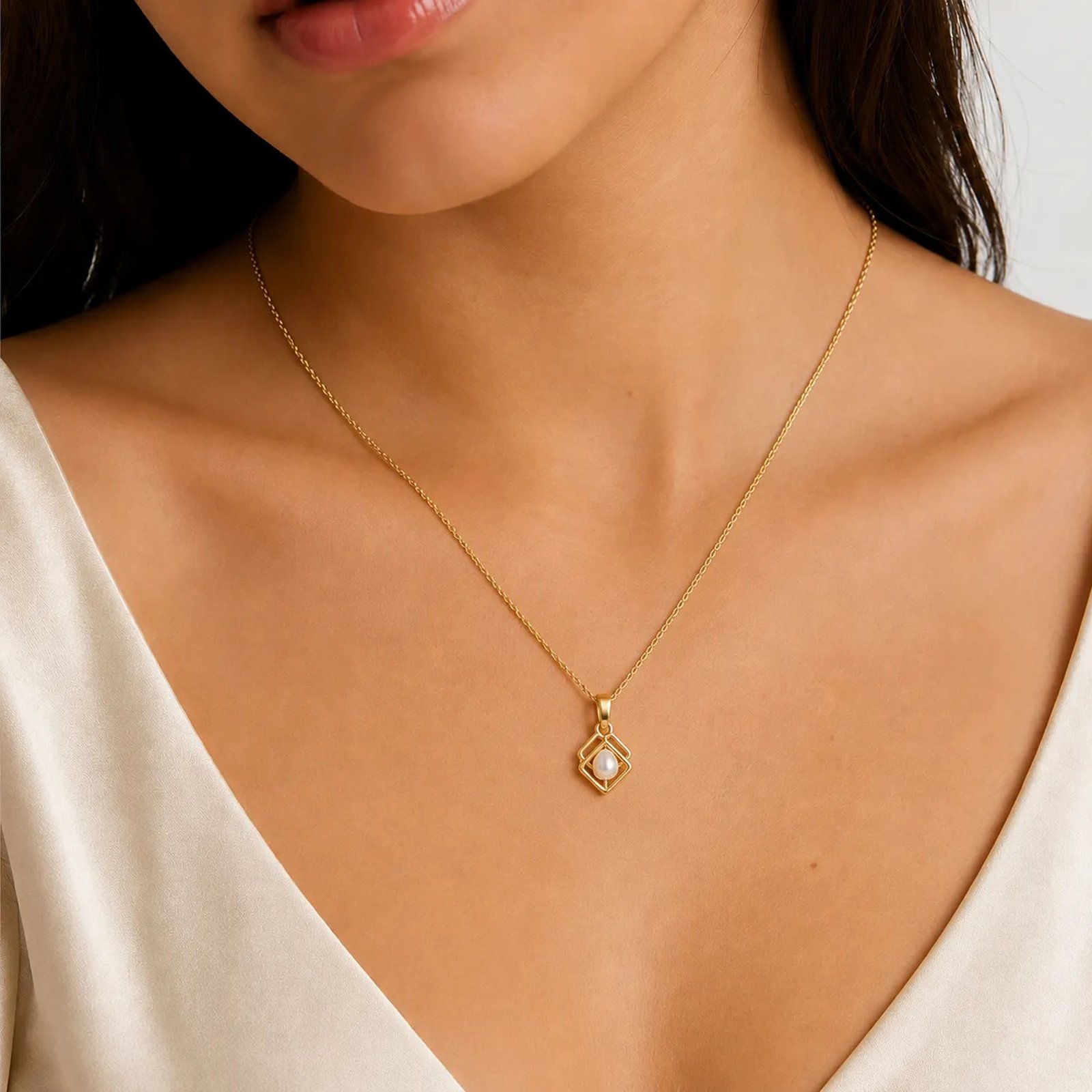 Dije Geometrico Perla Gota Oro 14k - Imagen 4